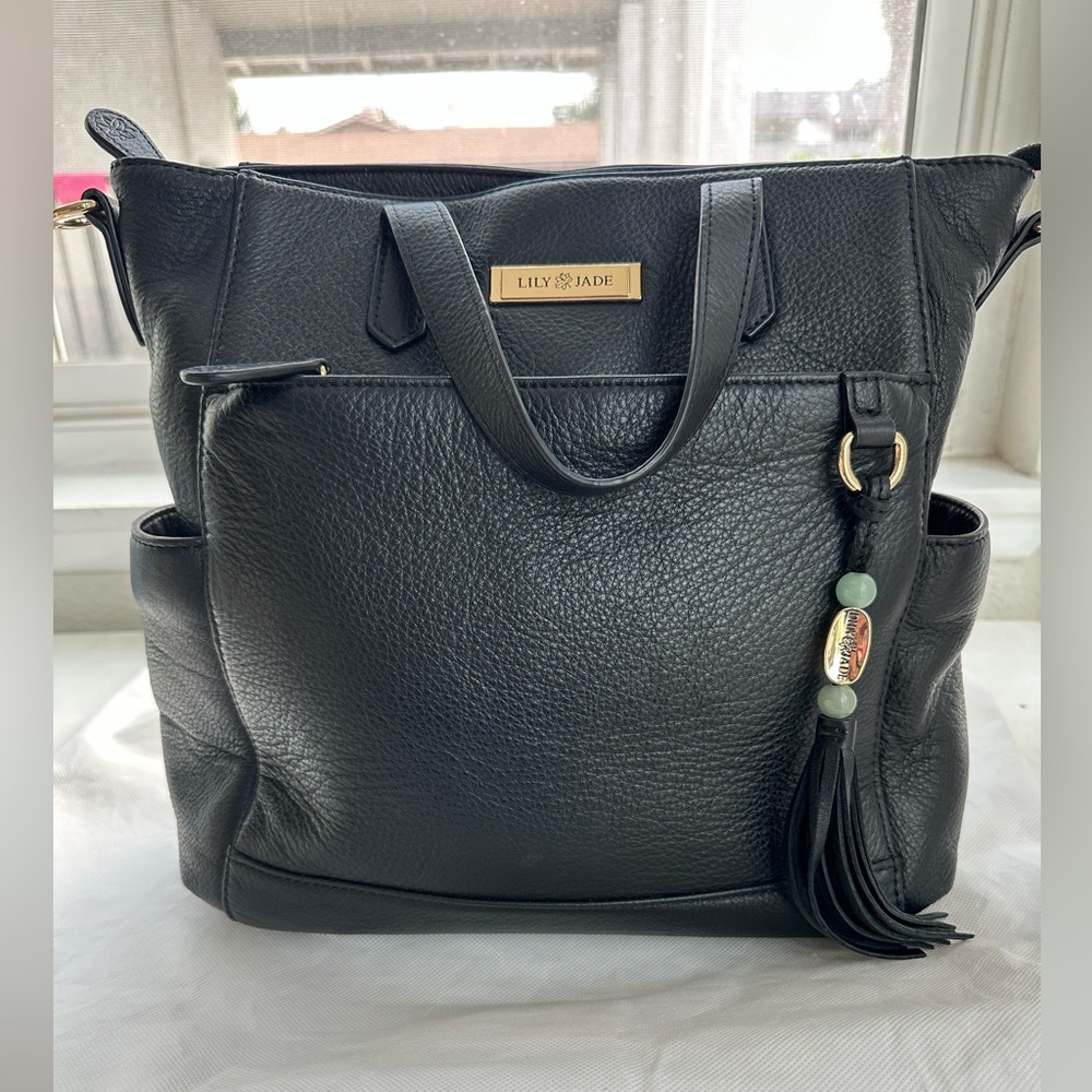 Lily Jade Brittany Convertible Tote in Black Leather with Gold Hardware
